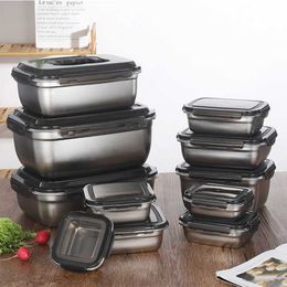 Dinnerware Sets Stainless Steel Lunch Box Travel Leakproof Bowls Home Containers Lunchboxs Kitchen Bento 350.550/850/1800mlDinnerware Dinner