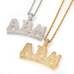 Pendant Necklaces Hip Hop Men Gold Silver Colour Inlay Zircon ABM Alphabet Necklace Wild Simple Crystal Miami For