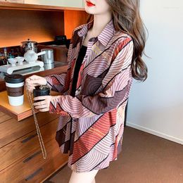 Women's Blouses Chiffon Summer 2023 Leopard Print Casual Loose Shirts Korean Top Tum-down Collar Long Sleeves Fashion Clothing