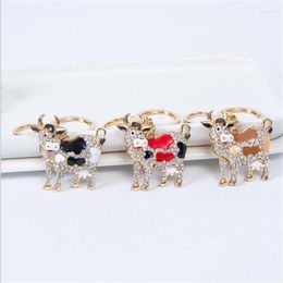 Keychains Lovely Creative Crystal Cow Keychain For Women Car Key Ring Female Bag Pendant Accessories Charm Jewellery Friend Gift