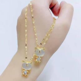 Chains 316L Stainless Steel Opal Tiger Pendant Necklaces Clavicle Lip Chain For Women Fashion Fine Jewellery Accessories Party Gifts