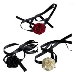 Choker Simple Fabric Flower Long Ribbon Necklaces Neckband Clavicle Chain Party Gift Girl Drop