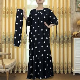 Ethnic Clothing African Chiffon Dresses For Women 2023 O-neck Muslim Print Dot Maxi Clothes Summer Islam Novelty Fashion Long Sleeve With