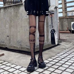 Women Socks Gothic Dark Hollow Out Pantyhose Tights Lolita JK Fashion Breathable Fishnet Stockings Kawaii Girls Thigh High