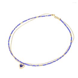 Pendant Necklaces Punk Gold Plated Beads Choker Glass Seed Chain Zircon Enamel Heart Necklace Double For Women Jewelry Present