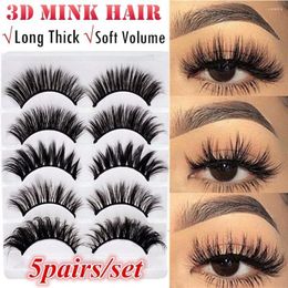 False Eyelashes SKONHED 5 Pairs 3D Faux Mink Hair Multilayer Wispies Long Thick Cross Lashes Handmade Eye Makeup Tools