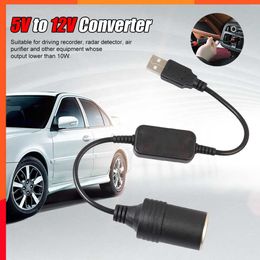 New Car 5V To 12V Power Converter Step Up USB Male To Cigarette Lighter Female Adapter Power Cable For Dash Cam Auto Accessories
