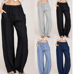 Women's Pants & Capris Woman High Waist Wide Leg Trousers Blue Spring Aumtmn Pockets Lace Up Fashion Female Solid