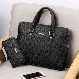 Briefcases Double Layers Men's Leather Business Briefcase Casual Man Shoulder Bag Messenger Male Laptops Handbags Men Travel s 230506