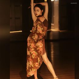 Stage Wear Flower Latin Dance Dress Women Sexy Performance Costume Tango Clothes Ballroom Competition Adult DNV17763