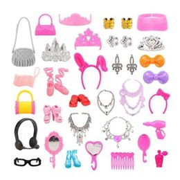 Kids Toys Kawaii 37 Items / Lot = 10 Shoes 15 Handbag 12 Mini Dollhouse Accessories For Barbie DIY Pretend Play Game Christmas