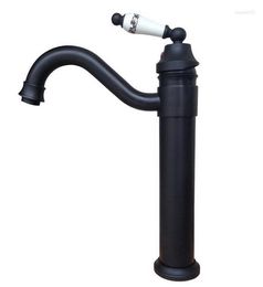 Kitchen Faucets Black Oil Antique Brass Sink Faucet Washbasin Ceramic Lever Cold & Water Mixer Bathroom Taps Deck Mounted