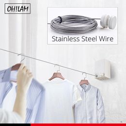 Organisation Stainless Steel Retractable Wall Mounted Laundry Dryer ClothesLine Hanger Racks IndoorOutdoor Household Hotel Balcony Clothlines