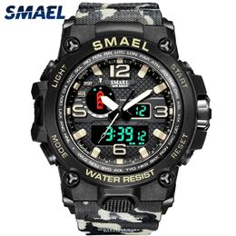 Wristwatches Other Goods SMAEL Watches For Men 50M Waterproof Clock Alarm reloj hombre 1545D Dual Display Wristwatch Quartz Military Watch Sport Mens 230506