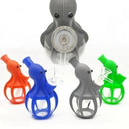 Colourful Octopus Style Silicone Bong Pipes Kit Dry Tobacco Glass Philtre Funnel Bowl Spoon Handpipes Portable Easy Clean Hookah Smoking Cigarette Holder Tube DHL