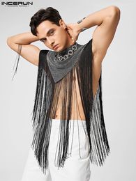 Men's Tank Tops INCERUN Men Irregular Vests Tassel Patchwork Turtleneck Sleeveless Casual Cloak Ponchos Sexy Streetwear 2023 Fashion 230506