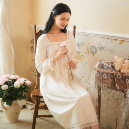 Women's Sleepwear Women Homewear Female White Sexy Night Dress Lace Mesh Square Neck Nightwear Nightgown Gown