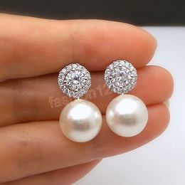 Beige Simulated Pearl Stud Earrings For Women Simple Design Exquisite Female Ear Piercing Earrings Wholesale Jewelry