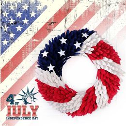 Decorative Flowers Christmas For Outdoors American Independence Day Patriotic Wreath Handmade Memorial Holiday Decoration Boxwood Dog