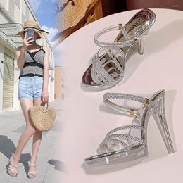 Dress Shoes Summer Crystal Transparent Platform Women's Simple Slip-on Party Pumps Sexy Colourful Diamond Belt Two-wear High Heels