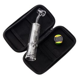 Chinafairprice NC014 Smoking Pipes Glass Pipe Bag Set 14mm Quartz Ceramic Nail Dabber Tool Silicon Jar OD 32mm Concentrate Dab Rig Bubbler Bong Clear Black