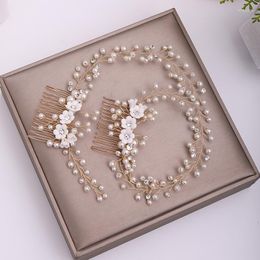 Hair Clips Birdal Wedding Accessories Jewellery Handmade Flower Pearl For Women Gold Colour Pins Ornaments Bridal Headp