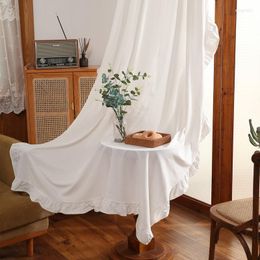 Curtain French Romantic Washable Cotton Homestay White Colour Window Ruffled Curtains For Living Room