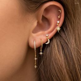Hoop Earrings Design Micro Pave Cubic Zirconia 925 Sterling Silver Earring For Women Star Moon Pendant Cartilage Piercing Jewelry