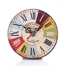 Wall Clocks European-Style Creative Retro With Numbers Dial Living Room Desk Clock Round Faux Wooden Bedroom Small