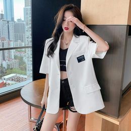 Women's Suits Summer Women Suit Jackets Oversized Short Sleeves Blazer Mujer Jacket Korean Fashion Coats Cardigans Thin Tops Buttons Pockets