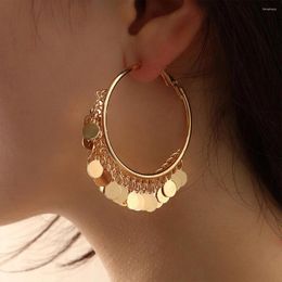 Hoop Earrings Fashion Gold Colour Sequins Metal Tassel Luxury Trendy Temperament Round For Women Party Jewellery Gift