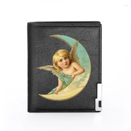 Wallets High Quality Moon Angel Printing Leather Wallet Men Women Billfold Slim /ID Holders Inserts Short Purses