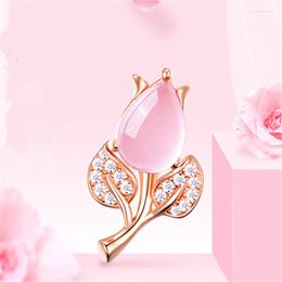 Pendant Necklaces Elegant Rose Gold Colour Crystal Flower Necklace Charm Natural Pink Gems Women's Wedding Banquet Jewellery Xmas Gifts
