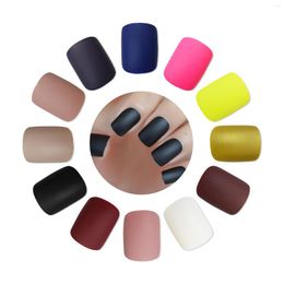 False Nails Matte Press On Black White Lilac Yellow Frosted Women Fake Nail Square Designs Finger Art Tips For Girl