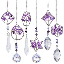 Garden Decorations H D Rainbow Maker Crystal Tree of Life Suncatcher Healing Hanging Chakra Glass Pendant Decor for Home Window Car 6PCS 230506