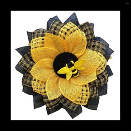 Decorative Flowers Bee Wreath For Front Door Sunflower Hanging Wall Decor Honey Artificial Decorations Wreaths Easter Window Rustic