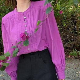 Women's Blouses 2023 Spring And Summer Women Puff Sleeve Rose Red Cotton Shirt