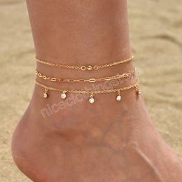 Female Tiny Crystal Chain Anklet Gold Colour Link Chain Barefoot Sandals Bracelet Ankle on The Leg Foot Jewellery Accessories