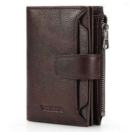 Wallets ManBang Genuine Leather Men Fashion Trifold Wallet Zip Coin Pocket Purse Cowhide Man High Quality