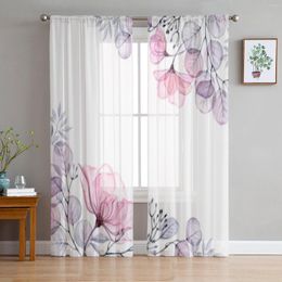 Curtain Watercolour Transparent Floral Tulle Window For Living Room Bedroom Voile Sheer Curtains Kitchen Treatments Drapes