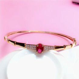 Bangle Pure Russian 585 Purple Gold-plated 14K Rose Gold Color Women Elegant Luxury Designer Zircon Red Stone Bracelet For Ie