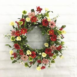 Decorative Flowers Handcrafted Daisy Wreath - A Charming American Spring Door Decoration Made With Realistic Faux