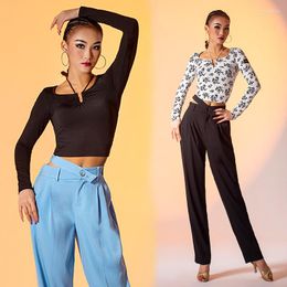 Stage Wear Latin Dance Clothes Female Adult Long Sleeves Tops Samba Rumba Shirts Women Practise Clothing Training DNV15250