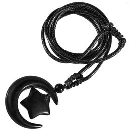Pendant Necklaces Black Obsidian Star Moon Shaped Necklace Adjustable Jewellery For Men Women Unisex