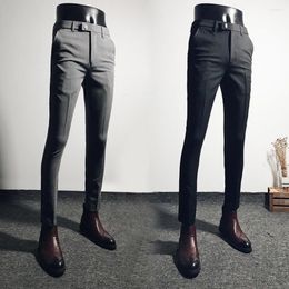 Men's Suits Men Business Formal Pants Straight Cropped Korean Style Suit Stretchy Zipper Office Social Trousers Streetwear