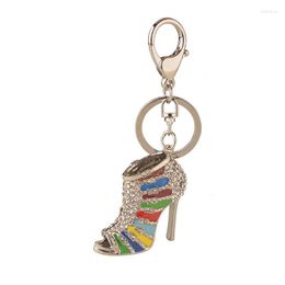 Keychains High Heel Shoes Shaped Keychain Women's Crystal Rhinestone Purse Pendant Bag Car Key Chain Keyrings Circles Holder Trinkets