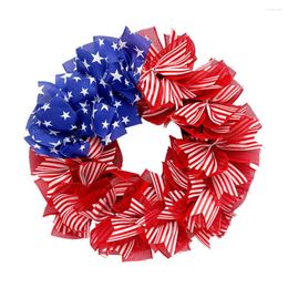 Decorative Flowers Welcome Door Garland Exquisite Red White Blue Independence Day Patriotic Wreath Lightweight Hanging Home Decor