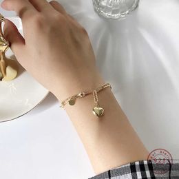 Charm Bracelets % 925 Sterling Silver Bracelets For Women Heart Charm Chain Bracelet Gift For Girl Friend Fine Jewellry AA230506