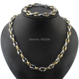 Necklace Earrings Set & 2 Tone Gold Collarbone Chain Bracelet Men's High Quality Jewlery 9.5mm