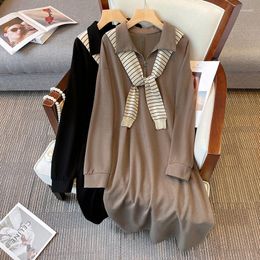 Casual Dresses In The Autumn Of 2023 Large Yards Micro Fat Girl Stripes Shawls Long Sleeve Suit Dress